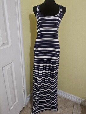 Old Navy Navy and White Striped Tank Maxi Dress